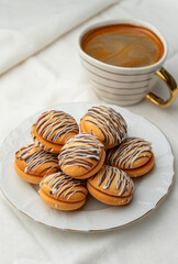Home baking, sweet mini chocolate cookies with coffee