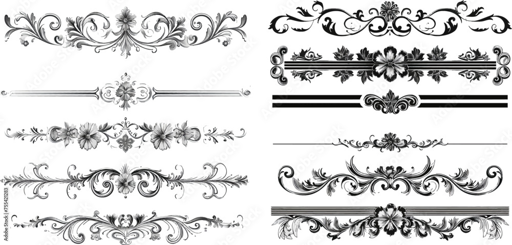 Wall mural Set of 30 vector calligraphic dividers and dashes