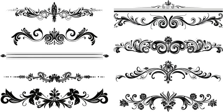 Hand drawn decorative floral swilrs and borders
