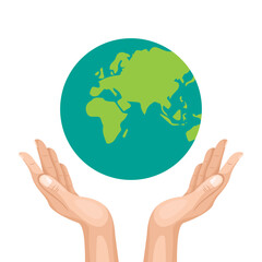 Vector hand holding the earth globe earth day
