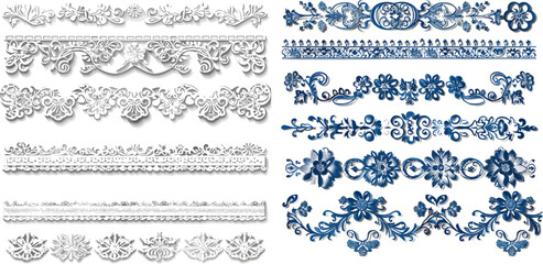 Vector set of lace border vignettes, suitable for laser cutting - obrazy, fototapety, plakaty