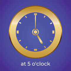 Vector round clock display showing 5 o'clock