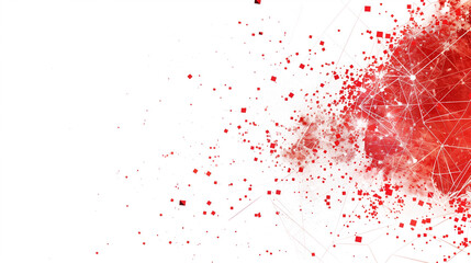 Technological Burst: Red Geometric Shapes and Data Points on White for High-Tech Concepts