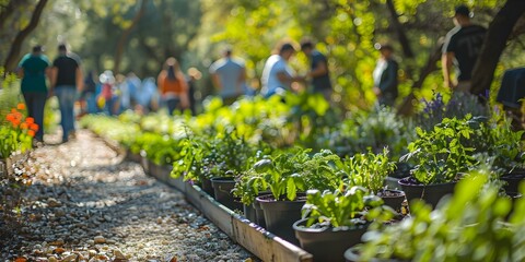 Lively Community Garden People of All Ages Participating . Concept Community Garden, Multigenerational, Participation, Lively Environment, Involving People