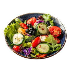 Vegetable Salad in a bowl isolated on white transparent background, angle view, ultra realistic, PNG
