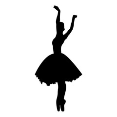 Ballerina silhouette.Ballet banner. Realistic dancer in pointe shoes and tutu. Vector icon. © SVIATLANA