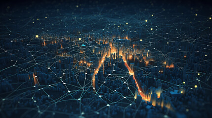 City map illustration, data visualization of urban traffic patterns and congestion - obrazy, fototapety, plakaty