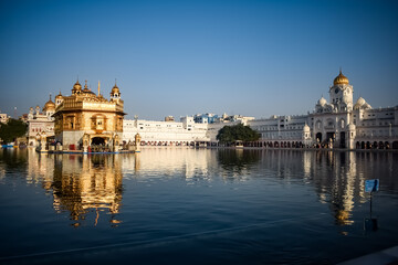 Beautiful view of Golden Temple - Harmandir Sahib in Amritsar, Punjab, India, Famous indian sikh landmark, Golden Temple, the main sanctuary of Sikhs in Amritsar, India