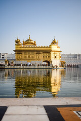 Fototapeta premium Beautiful view of Golden Temple - Harmandir Sahib in Amritsar, Punjab, India, Famous indian sikh landmark, Golden Temple, the main sanctuary of Sikhs in Amritsar, India
