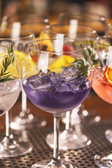Colorful gin tonic cocktails