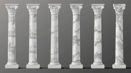 An illustration of ancient Roman and Greek style architecture design elements, classic palace building colonnades on a transparent background.