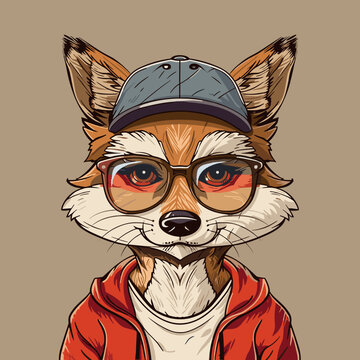 Fox Funny cartoon vector illustration hipster animal in clothes.