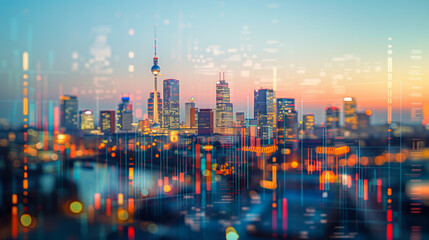 Berlin business skyline with stock exchange trading chart double exposure, Germany trading stock market digital concept - obrazy, fototapety, plakaty