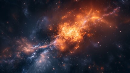 A breathtaking image of a cosmic scene with fiery nebulae and starry skies that mesmerizes and ignites the imagination, ideal for space-themed projects and backgrounds.  - obrazy, fototapety, plakaty