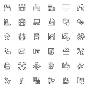 Business Office line icons set