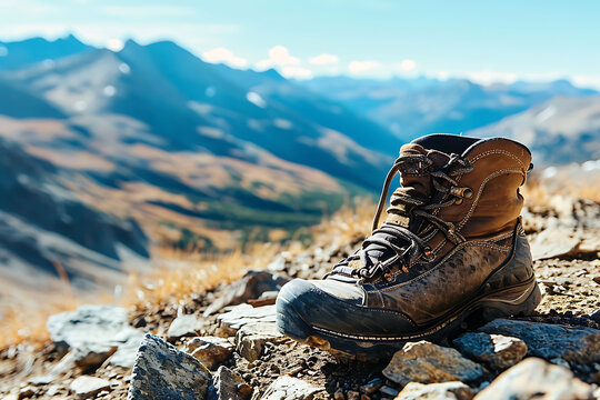 hiking boots in the mountains