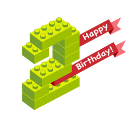 Vector congratulation card. Happy Birthday. Two (2) years - 755425680