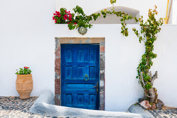 White cycladic architecture in Santorini island, Greece.
