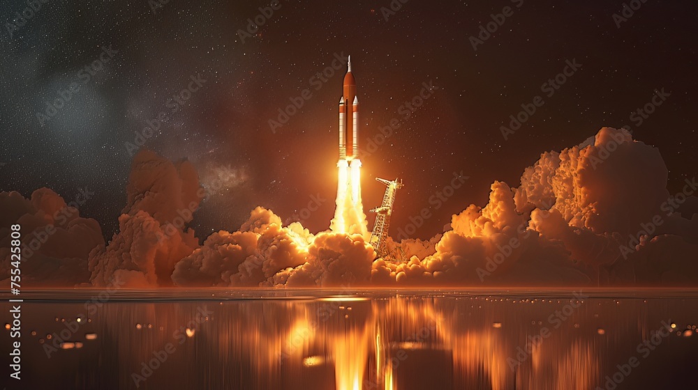 Poster envision a dynamic 3d render: the launch of a new product or service portrayed through a technology 