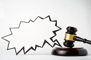 Judge gavel and speech bubble background with copy space for text.