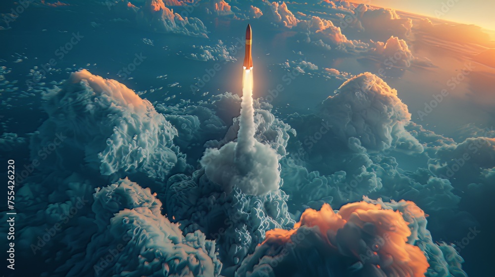 Poster envision a dynamic 3d render: the launch of a new product or service portrayed through a technology 