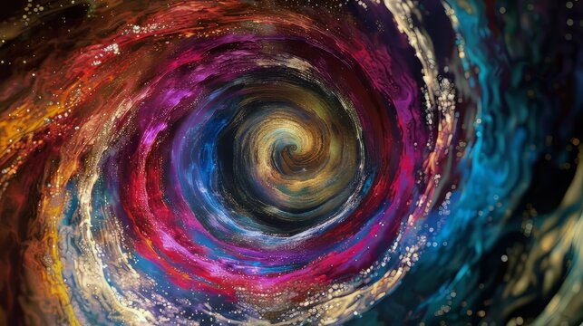 A vibrant colorful swirl resembling a galaxy in deep space,