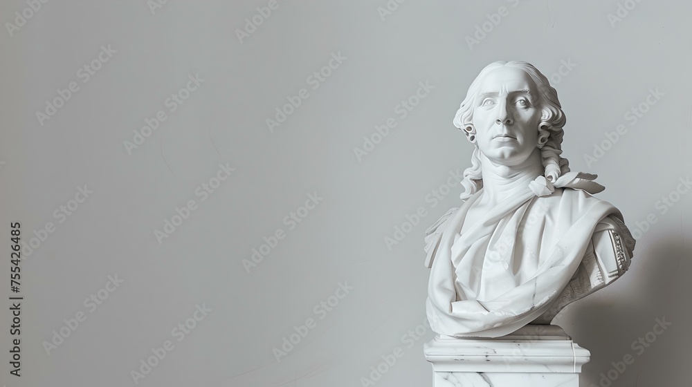 Sticker classic white marble bust on a pedestal against a gray background. timeless sculpture art. perfect f