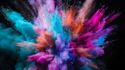 A dynamic explosion of colored powder suspended in the air - obrazy, fototapety, plakaty