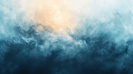 Ethereal abstract background of blue and gold resembling a dreamy seascape or cloud formation, offering a serene and textured backdrop for creative projects. 