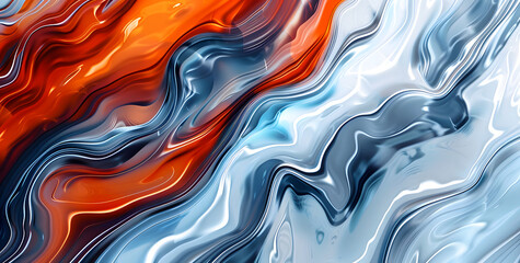 A colorful abstract painting with a metallic texture. The painting is full of curves and lines, and the colors are bright and bold. The overall mood of the painting is energetic and dynamic