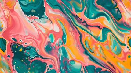  vibrant, swirling abstract mix of colors including orange, pink, turquoise, and yellow, resembling...