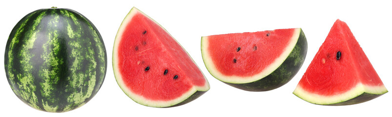 Watermelon, half and slice isolated, Fresh and Juicy Watermelon, transparent PNG, PNG format