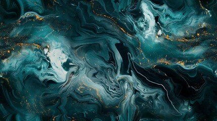 An abstract marble-like pattern with swirls of rich teal and lighter hues, interlaced with streaks...