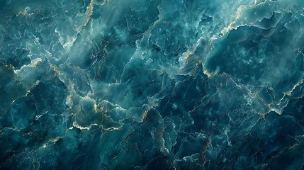 Foto op Canvas An abstract marble-like pattern with swirls of rich teal and lighter hues, interlaced with streaks of gold, creating a luxurious, fluid appearance reminiscent of the ocean. © Vivid Canvas