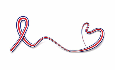 3d Flag Of Costa Rica Heart Shape Shiny Wavy Awareness Ribbon Flag White Background 3d Illustration