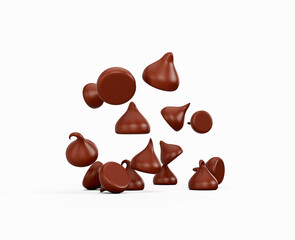 3d Milk Chocolate Chips Or Chocolate Morsels Falling On White Background 3d Illustration