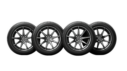 Complete collection of automobile wheels isolated on a transparent background