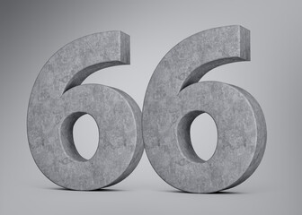 3d Concrete Number Sixty Six 66 Digit Made Of Grey Concrete Stone Grey Background 3d Illustration