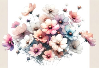 Watercolor illustration of Cosmos flowers