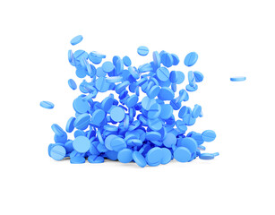 3d Blue Rounded Medical Pills Falling On White Background Healthcare Concept 3d Illustration