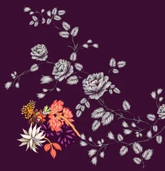 Tuinposter Beautiful Digital Flowers and geometric designs © DESIGNER OF ART