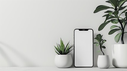 Flat top down view of a large 1m high mobile phone mockup white screen