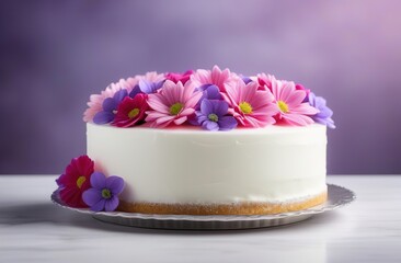 Obraz na płótnie Canvas Spring cake with frosting and flower