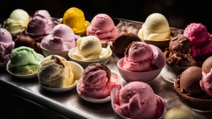 A table with ice cream of different flavors.