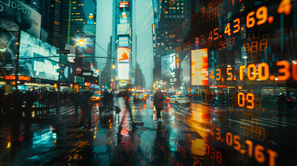 America New York with stock exchange trading chart double exposure, US trading stock market digital concept