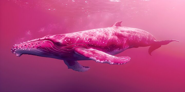 An Image of a Pink Whale in a Vibrant Monochromatic Pink Setting. Concept Whimsical Animals, Monochromatic Art, Vibrant Colors, Pink Aesthetic, Imaginative Settings
