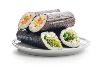 White Plate With Sushi on White Table