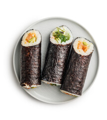 White Plate With Sushi on White Table