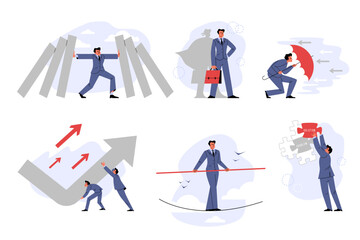 Fototapeta na wymiar Set of businessmen and arrows flat style, vector illustration