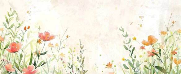 Soft Watercolor Tulips Field Spring Banner - obrazy, fototapety, plakaty